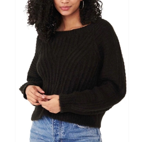 $128 Free People Black fuzzy knit pullover sweater relax fit XL - Picture 2 of 6